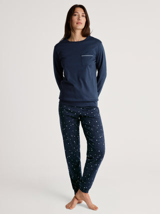 DAMEN Pyjama mit Bündchen, peacoat blue