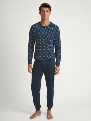 HERREN Pyjama mit Bündchen, storm blue
