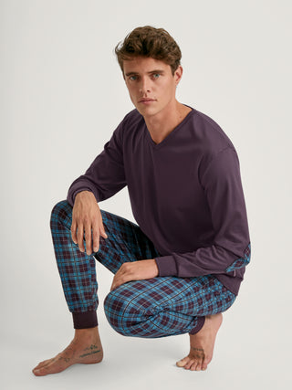 HERREN Pyjama mit Bündchen, plum