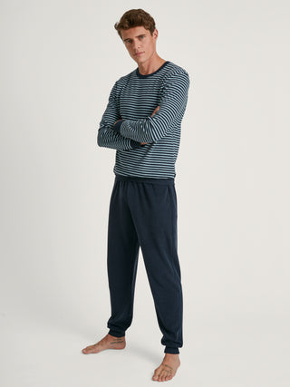 HERREN Pyjama mit Bündchen, blue satin
