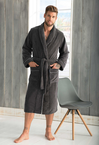 Morgenstern Bademantel Alex, Schalkragen, anthrazit melange
