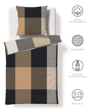 G-604386 | lech | fleuresse | LECH | Buntgewebte Köper Flanell-Bettwäsche |  0007 GRAU-BEIGE  | 100% Baumwolle | 4043202663945