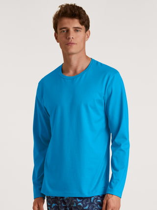 HERREN Shirt langarm, danube blue