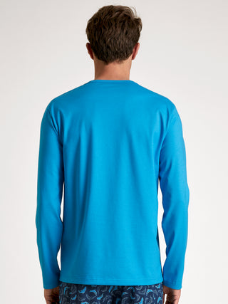 HERREN Shirt langarm, danube blue