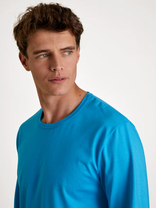 HERREN Shirt langarm, danube blue