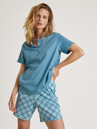 DAMEN Pyjama kurz, niagara blue