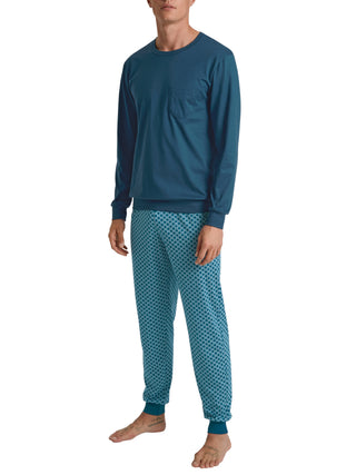 HERREN Pyjama mit Bündchen, legion blue