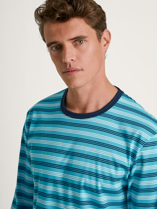 HERREN Pyjama mit Bündchen, bright blue