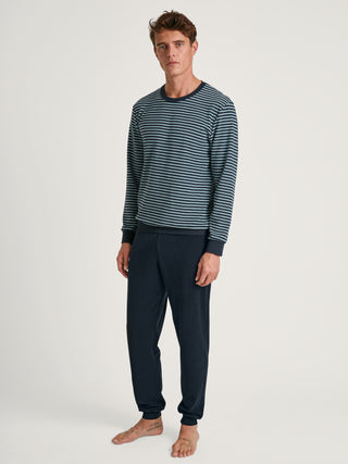 HERREN Pyjama mit Bündchen, blue satin