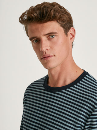 HERREN Pyjama mit Bündchen, blue satin