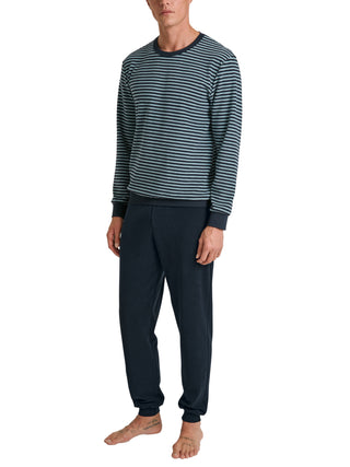 HERREN Pyjama mit Bündchen, blue satin