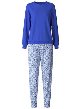 DAMEN Pyjama mit Bündchen, dazzling blue