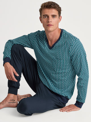 HERREN Pyjama mit Bündchen, pond green