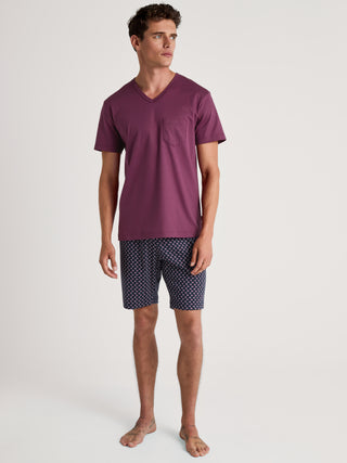 HERREN Pyjama kurz, mulberry red