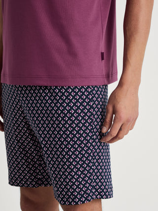 HERREN Pyjama kurz, mulberry red