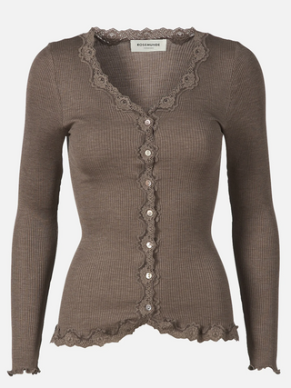 Silk cardigan regular ls w/rev vintage lace