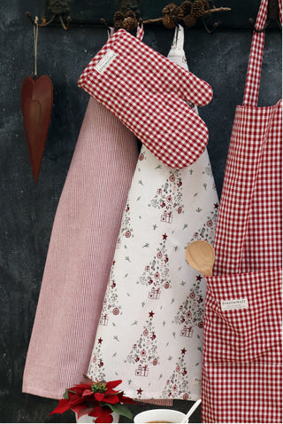 Tea Towels, Thin stripes, scarlet red