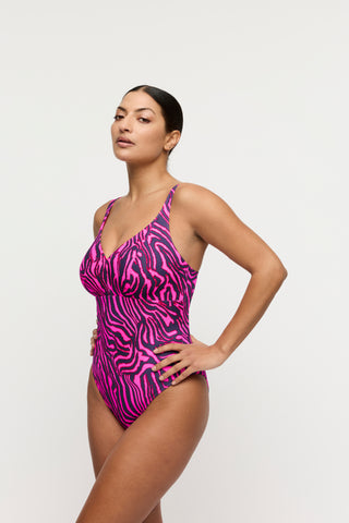 MALABO hot pink zebra Tiefdek. Badeanzug ohne Bügel