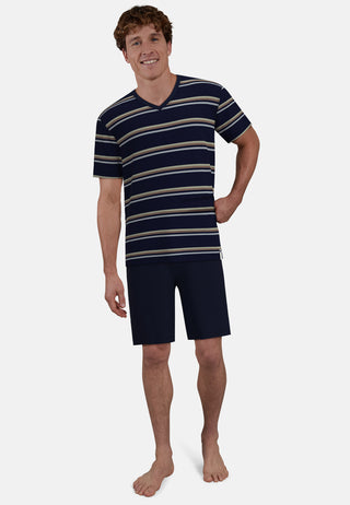 Short Lounge Set, V-A., blau-dunkel-Ringel