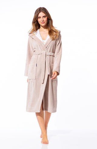 Morgenstern Bademantel Damen Kapuze, Multifaser, Geena 2, sand