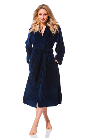 Morgenstern Bademantel Damen Schalkragen, Multifaser, Anna, nachtblau