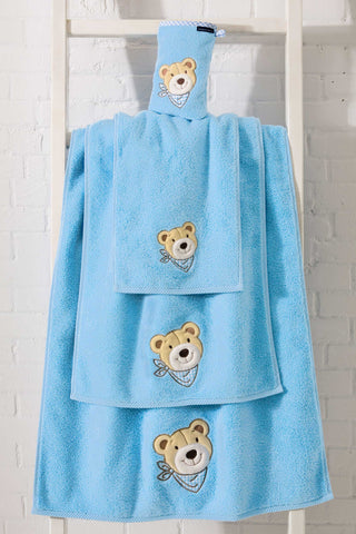 Morgenstern Bär Handtuch, Duschtuch, Gästetuch, Waschhandschuh, 100% BW, blau