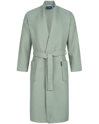 Morgenstern Bademantel Unisex Kimonokragen, Waffelpikee, Luca, L: 120 cm, oliv