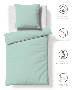 G-009100 | colours | fleuresse | Einfarbige Mako Satin Bettwäschegarnituren in Aqua Blau |  6078 AQUA  | 100% Baumwolle | 4043202467208