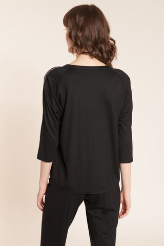 Sweatshirt, 3/4 sleeve, round neck, Black