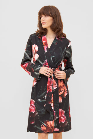 Robe, 1/1 sleeve, wrap-around, pock, Black Print