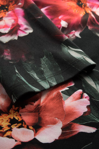 Robe, 1/1 sleeve, wrap around, pock, black print