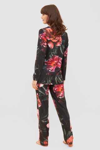 Py, 1/1 sleeve, pants 1/1, v-neck, Black Print