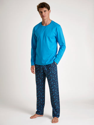HERREN Shirt langarm, danube blue