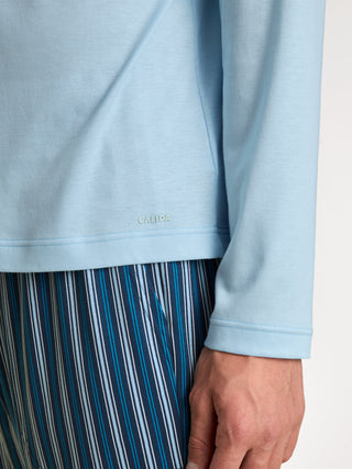 HERREN Shirt langarm, cascade blue