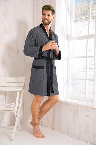 Morgenstern Bademantel Herren Kimono, leicht, Skylight, Luke, anthrazit