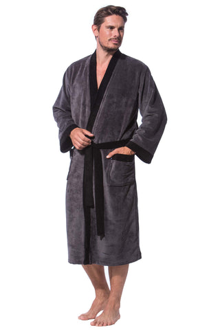 Morgenstern Bademantel Herren, Multifaser, Kimono, Jack, anthrazit